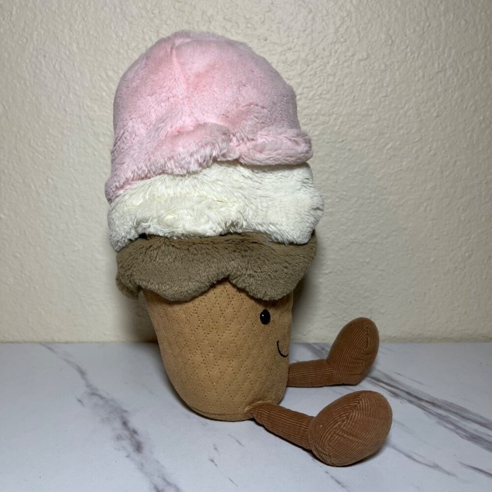 Amuseable Ice Cream Plush Toy 12” W/ Cone & Smiley Face - Picture 2 of 8